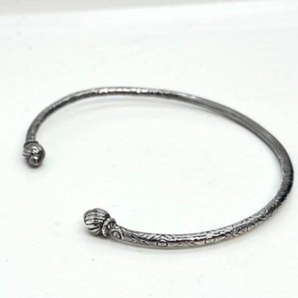 STERLING SILVER CUFF Bracelet Engraved Floral Open Bangle Artisan Torque AJ 925 - Picture 5 of 15